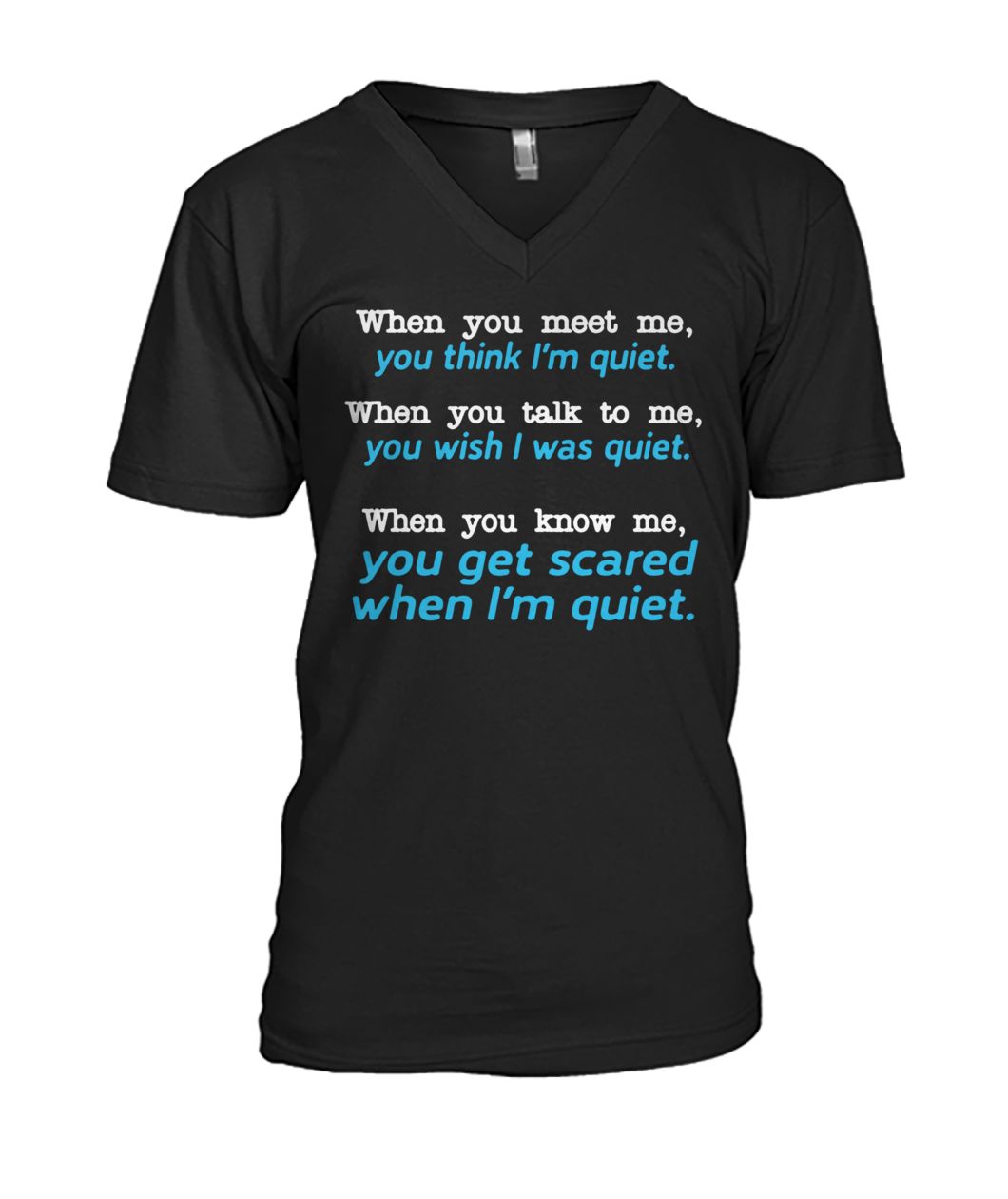 When you meet me think I'm quiet when you talk to me you wish I was quiet men's v-neck