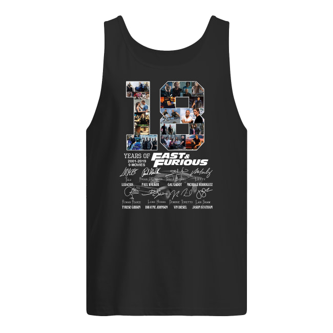 18 years of fast and furious 2001-2019 signatures men's tank top