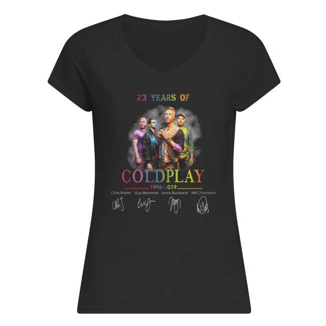 23 years of coldplay 1996-2019 signatures women's v-neck