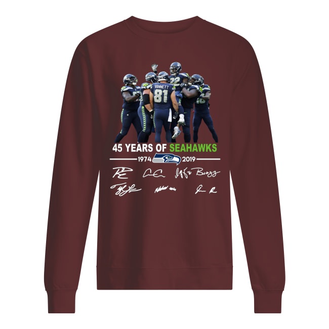 45 years of seahawks 1947-2019 signatures sweatshirt