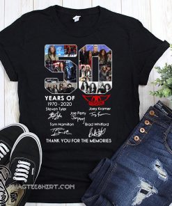 50 years of aerosmith 1970-2020 signatures thank you for the memories shirt