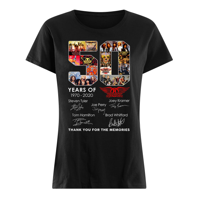 50 years of aerosmith 1970-2020 thank you for the memories signatures women's shirt