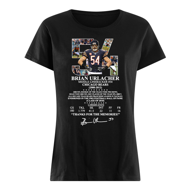 54 brian urlacher middle linebacker chicago bears thank you for the memories signature women's shirt
