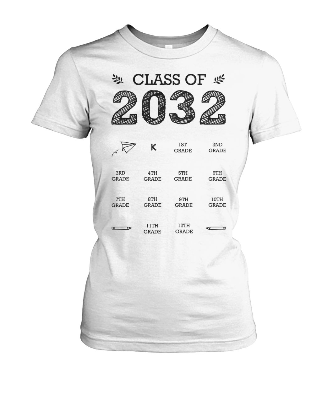 Class of 2032 grow with me with space for check marks women's crew tee