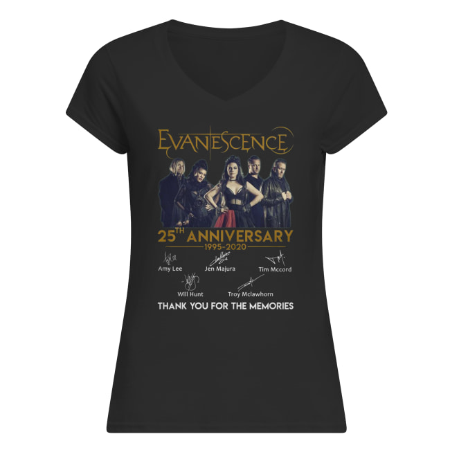 Evanescence 25th anniversary 1995-2020 signatures thank you for the memories women's v-neck