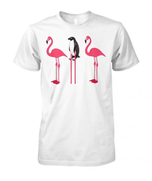Flamingos and penguins unisex cotton tee