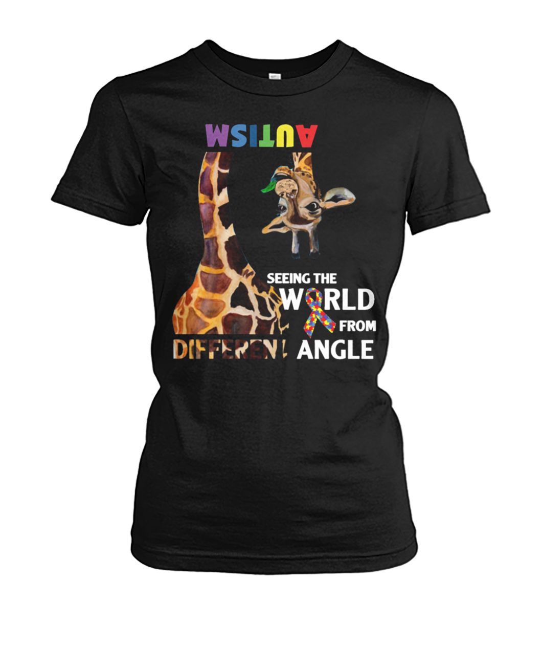 Giraffe autism seeing the world from different angle women's crew tee