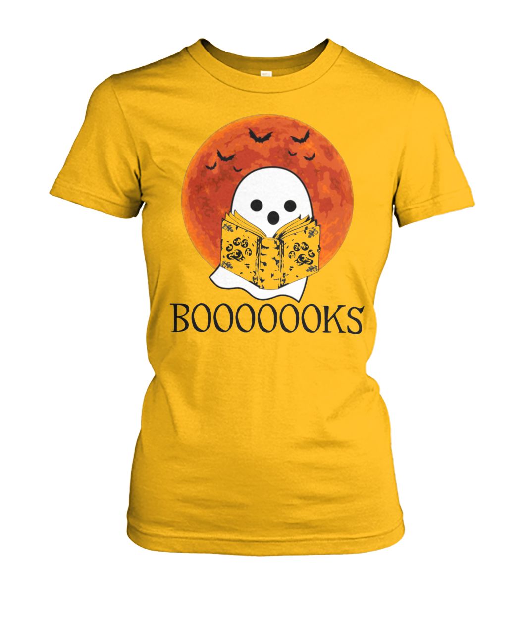 Halloween boooooks ghost reading books women's crew tee