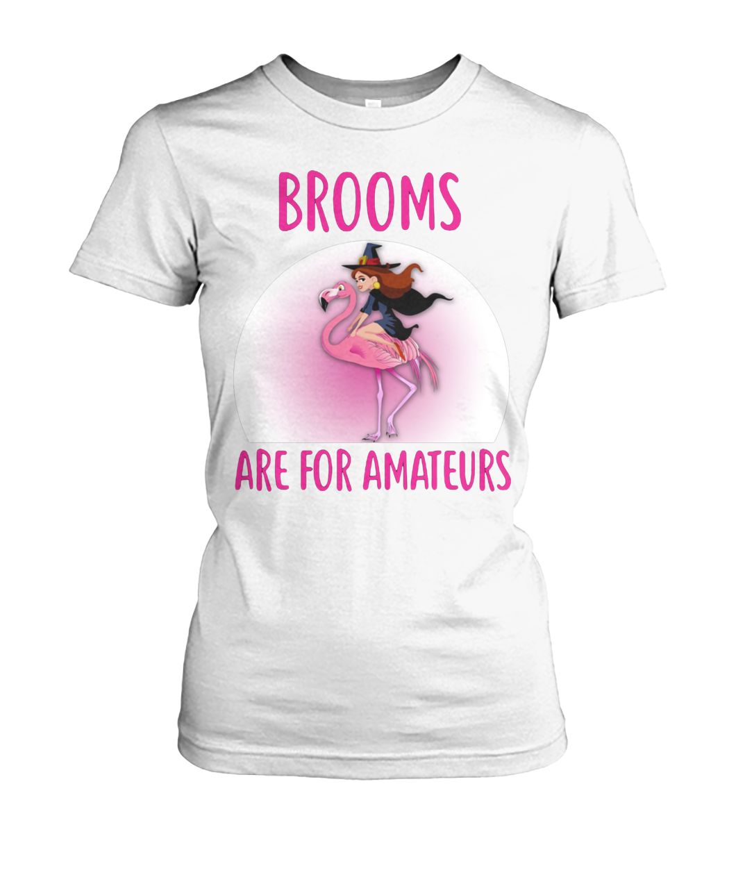 Halloween brooms are for amateurs flamingo women's crew tee