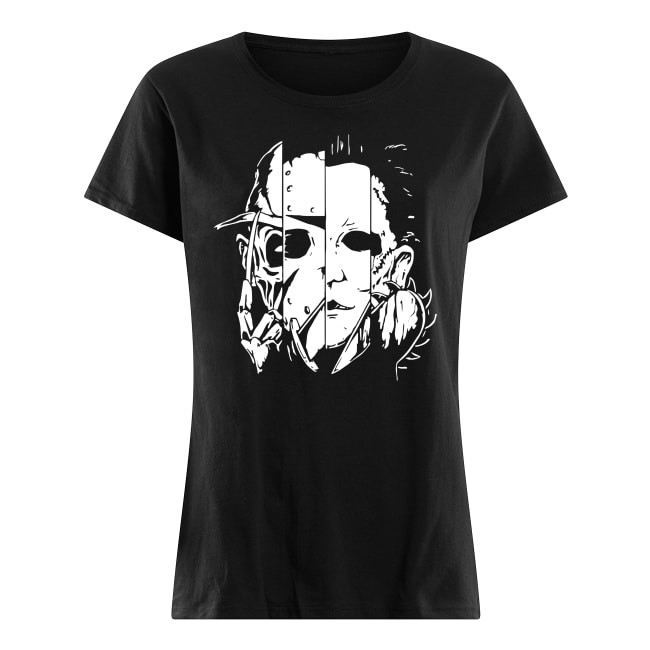 Halloween horror movie characters mashup women's shirt