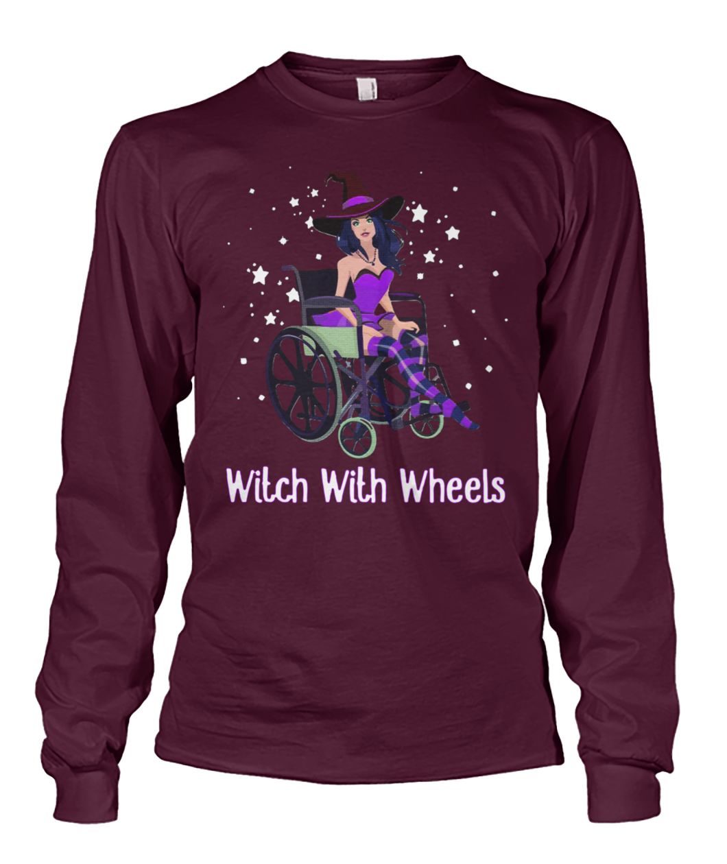 Halloween witch with wheels unisex long sleeve