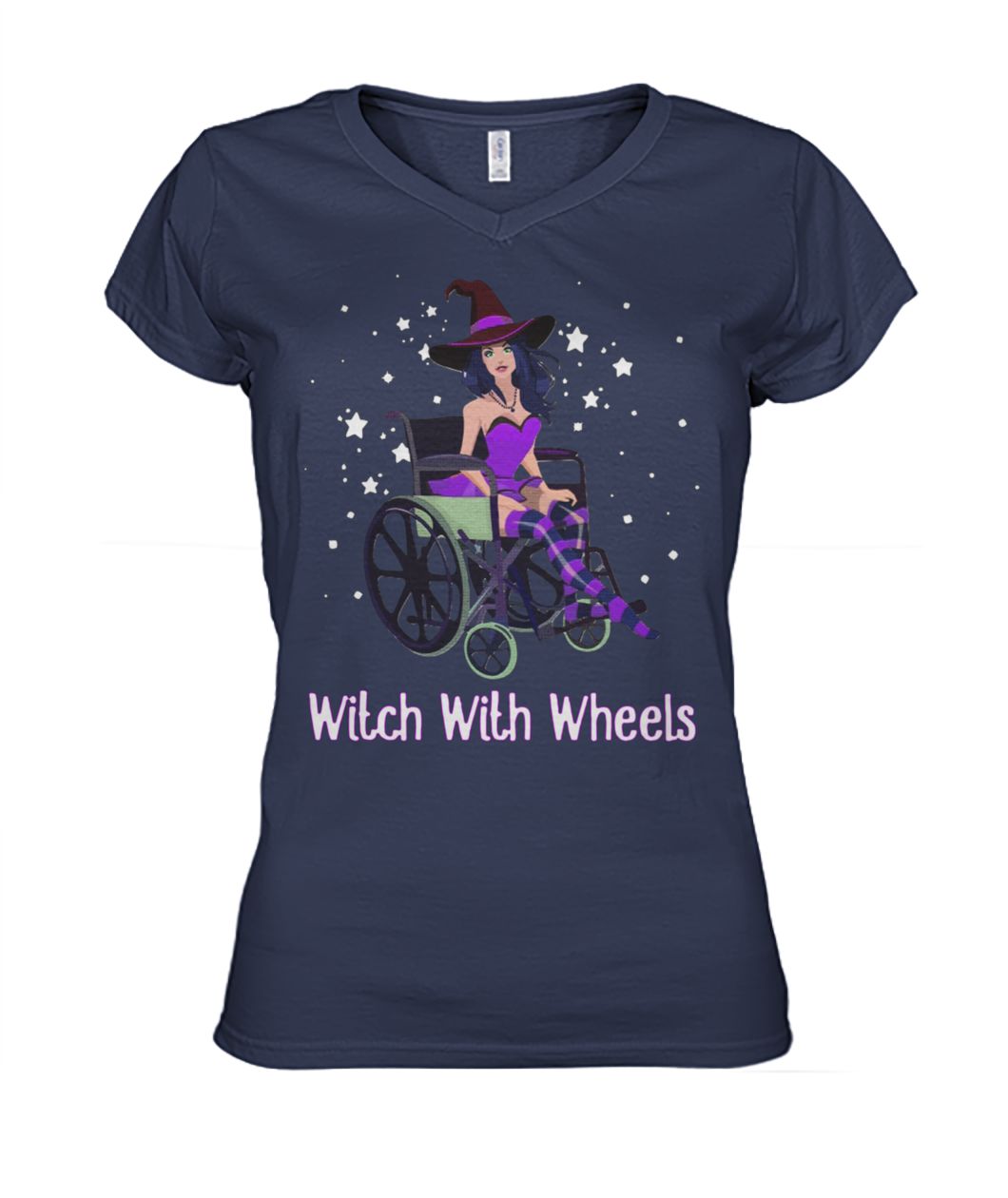 Halloween witch with wheels women's v-neck