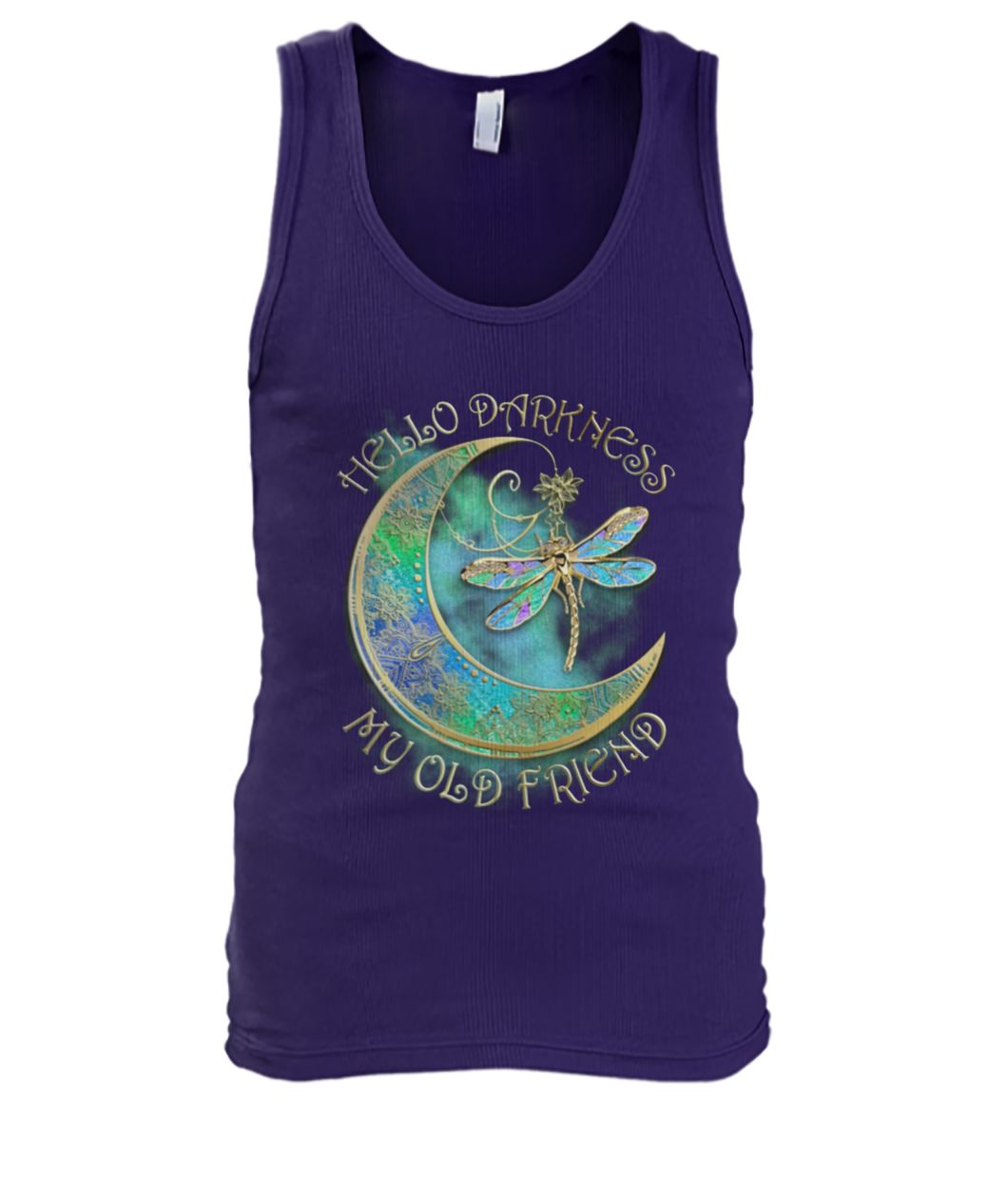 Hippie hello darkness my old friend moon and dragonfly men's tank top