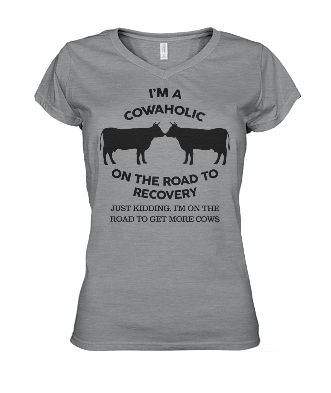 I'm a cowaholic on the road to recovery women's v-neck