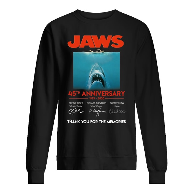 Jaws 45th anniversary 1975-2020 signatures thank you for the memories sweatshirt