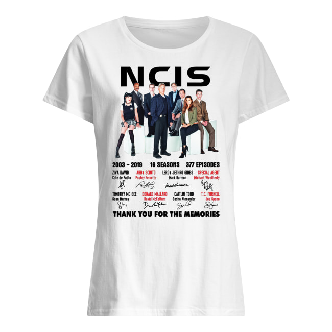 NCIS 2003-2019 16 seasons 377 episodes thank you for the memories women's shirt