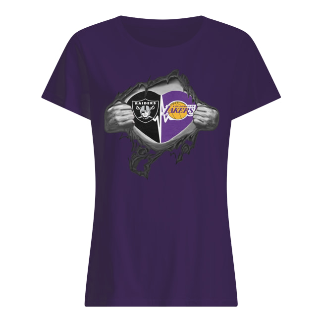 Oakland raiders and los angeles lakers inside me women's shirt