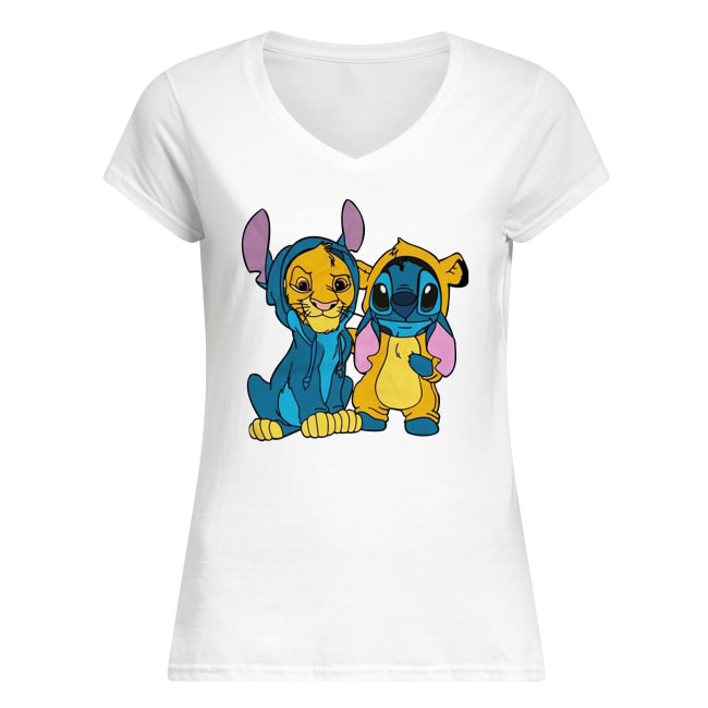 The lion king simba and stitch is best friend women's v-neck