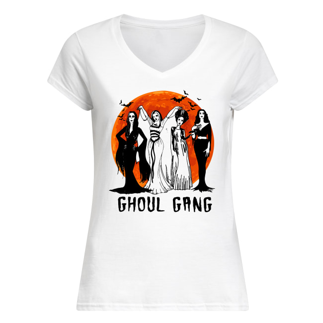 Vampira ghoul gang sunset halloween women's v-neck