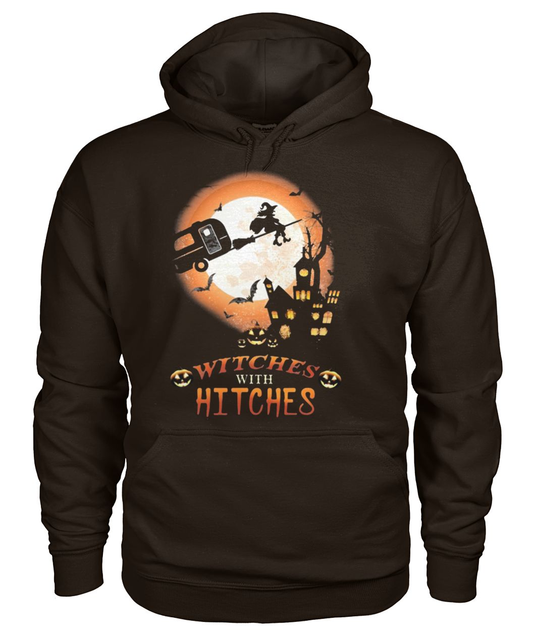 Witches with hitches halloween gildan hoodie