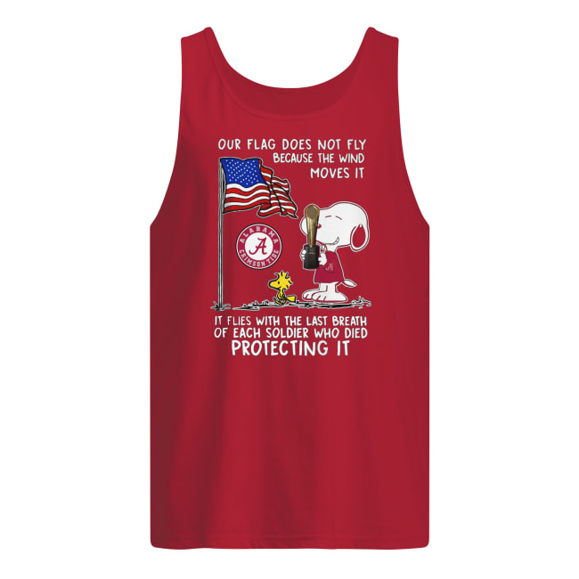 Alabama crimson tide snoopy our flag does not fly because the wind moves it men's tank top