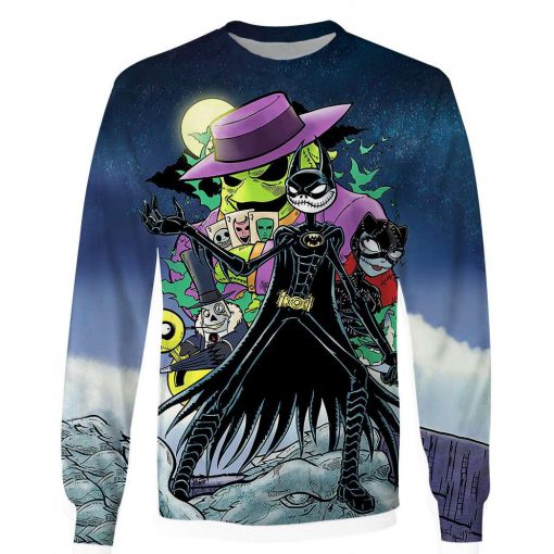 Batman and catwoman as jack and sally the nightmare before christmas 3d unisex long sleeve