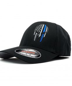 Blue line warrior flexfit hat - black