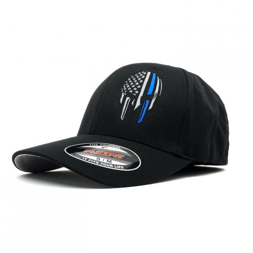 Blue line warrior flexfit hat - black
