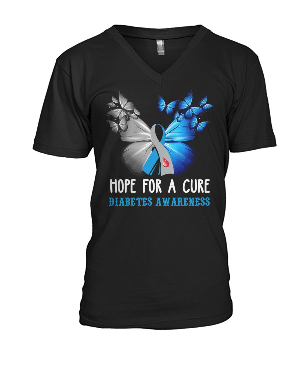 Butterfly hope for a cure diabetes awareness mens v-neck