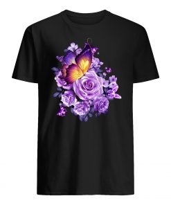 Butterfly purple flowers mens shirt
