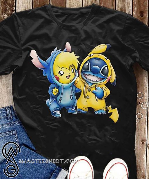 Cartoon movie baby pikachu and baby stitch shirt