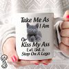 Cat take me as I am or kiss my ass eat shit and step on a lego mug