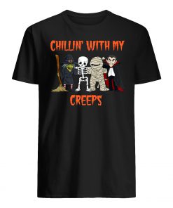 Chillin with my creeps witch skeleton mummy vampire halloween mens shirt