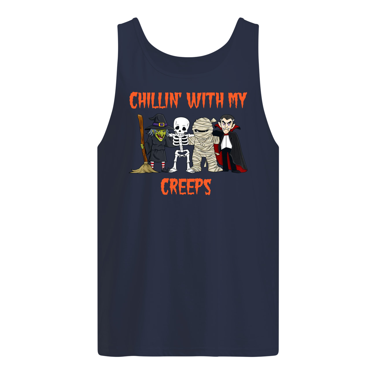 Chillin with my creeps witch skeleton mummy vampire halloween tank top