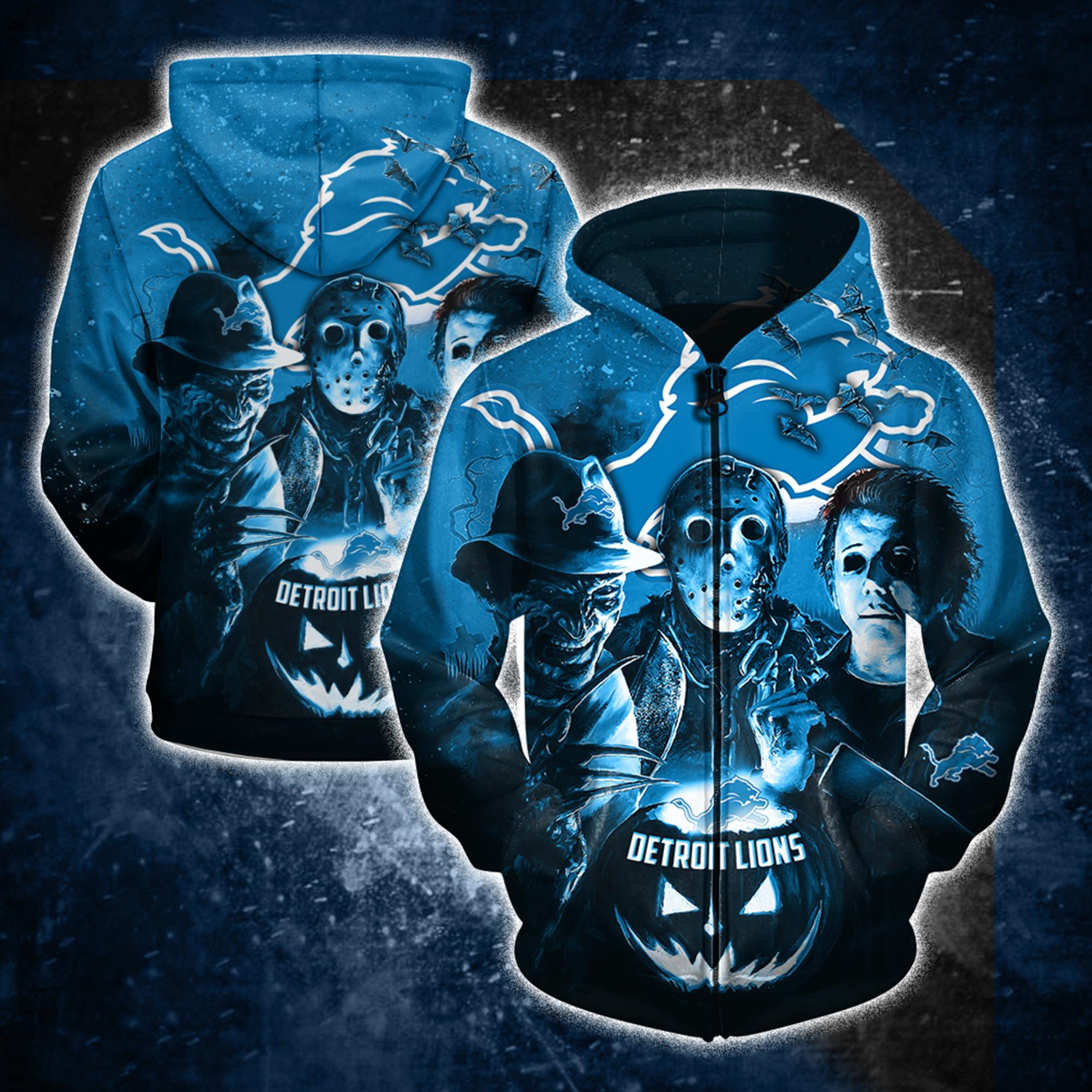 Detroit lions horror movie characters 3d zipper hoodie - size l