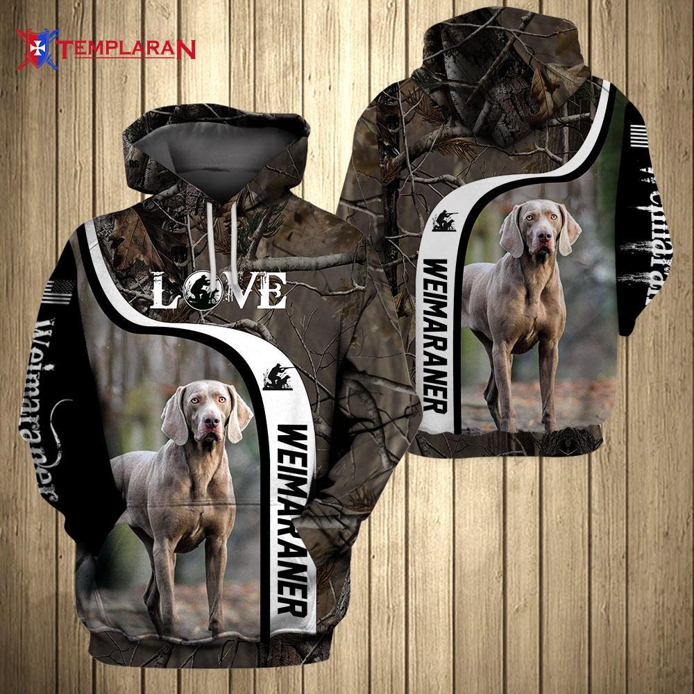 Dog weimaraner hunting 3d hoodie - size L
