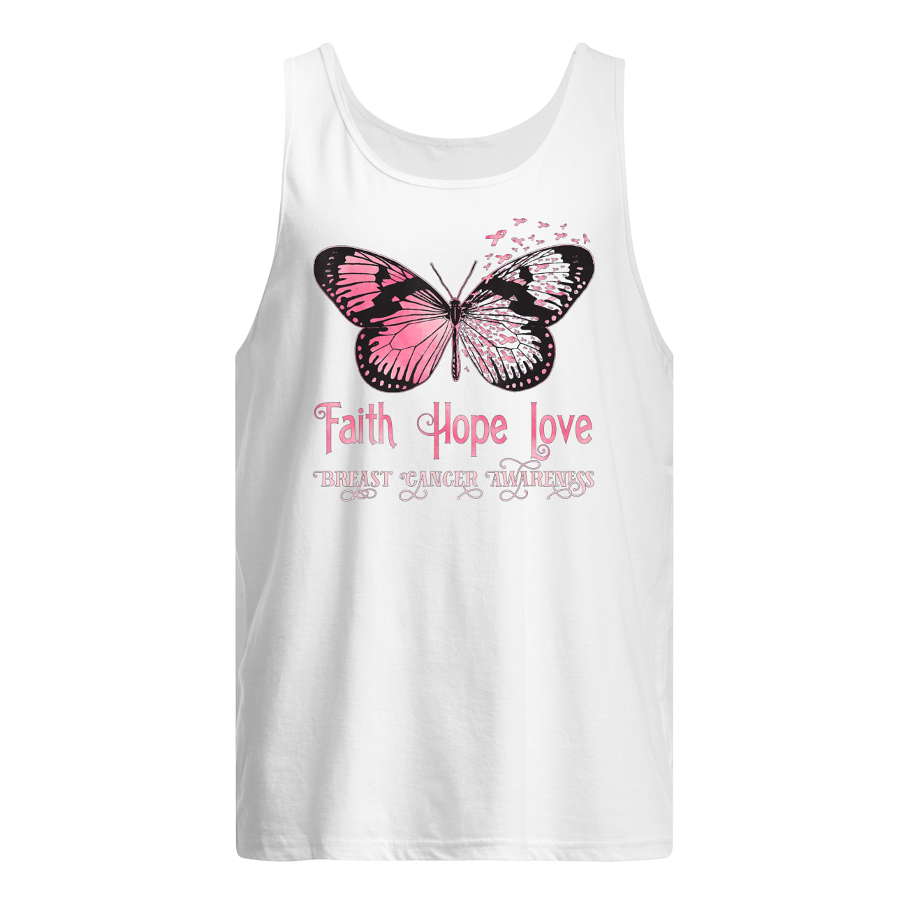 Faith hope love pink butterfly breast cancer awareness tank top