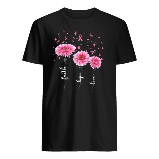 Faith hope love pink daisy flower breast cancer awareness mens shirt