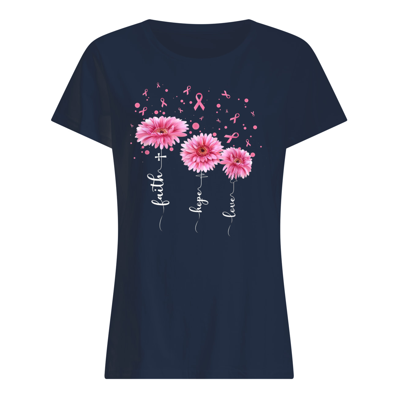 Faith hope love pink daisy flower breast cancer awareness womens shirt