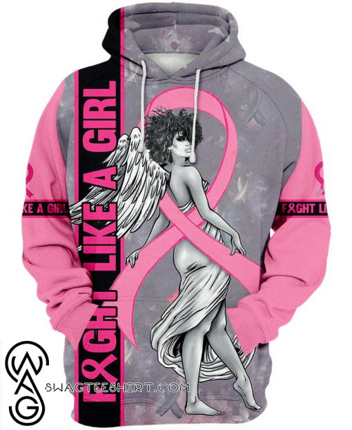 Fight like a girl angel breast cancer awareness 3d hoodie