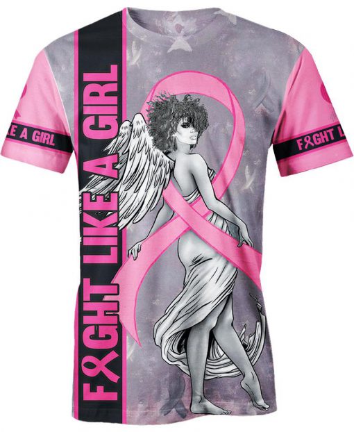Fight like a girl angel breast cancer awareness 3d t-shirt