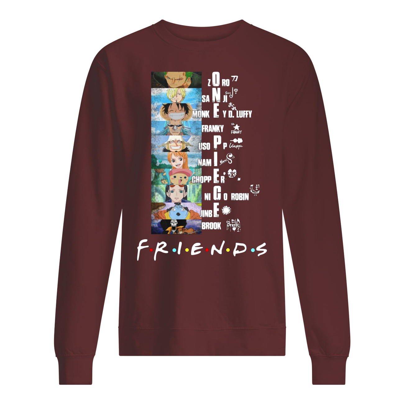 Friends tv show one piece characters signatures sweatshirt