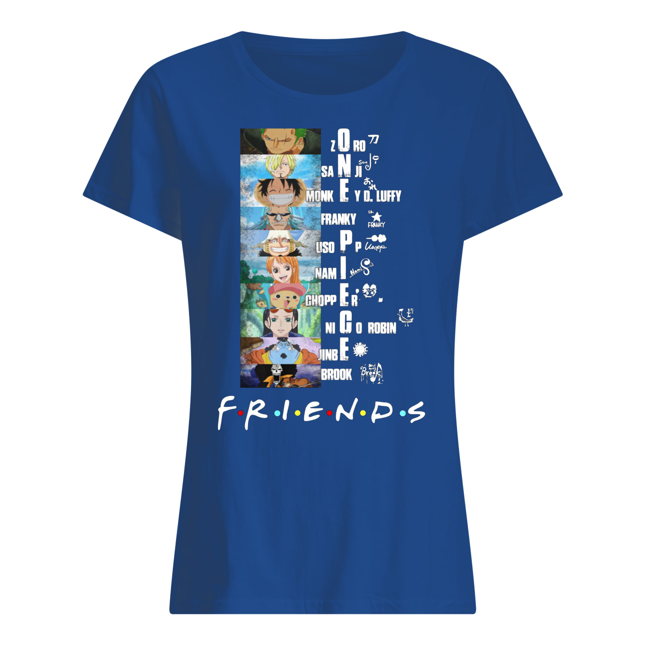 Friends tv show one piece characters signatures womens shirt