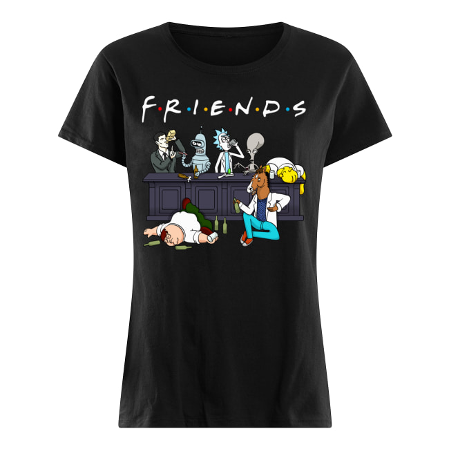 Friends tv show rick and morty pete and roger drinking buddies women's shirt