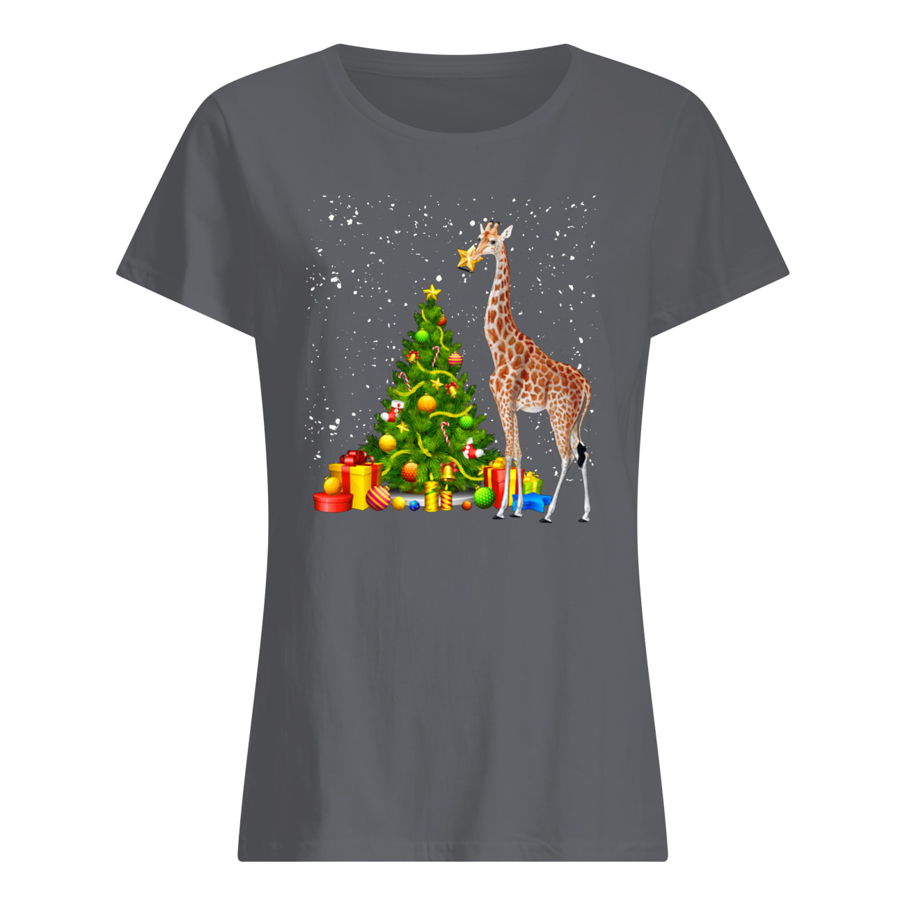 Giraffe and christmas tree womens shirt