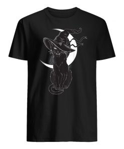 Halloween black cat costume witch hat and moon men's shirt