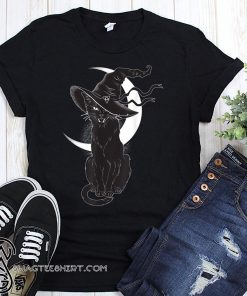 Halloween black cat costume witch hat and moon shirt