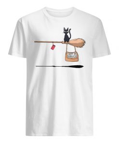 Halloween black cat on broomstick not in service men's shirt
