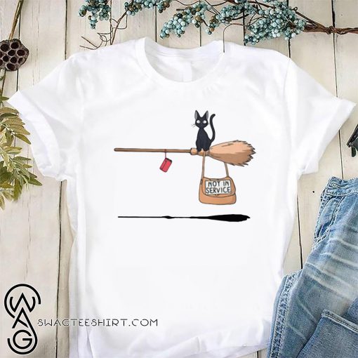 Halloween black cat on broomstick not in service shirt