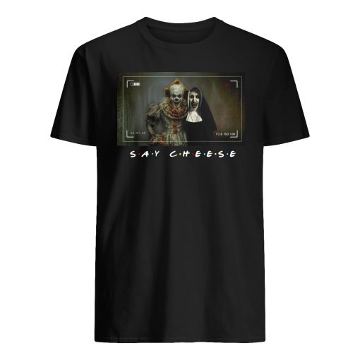 Halloween pennywise and valak say cheese men's shirt